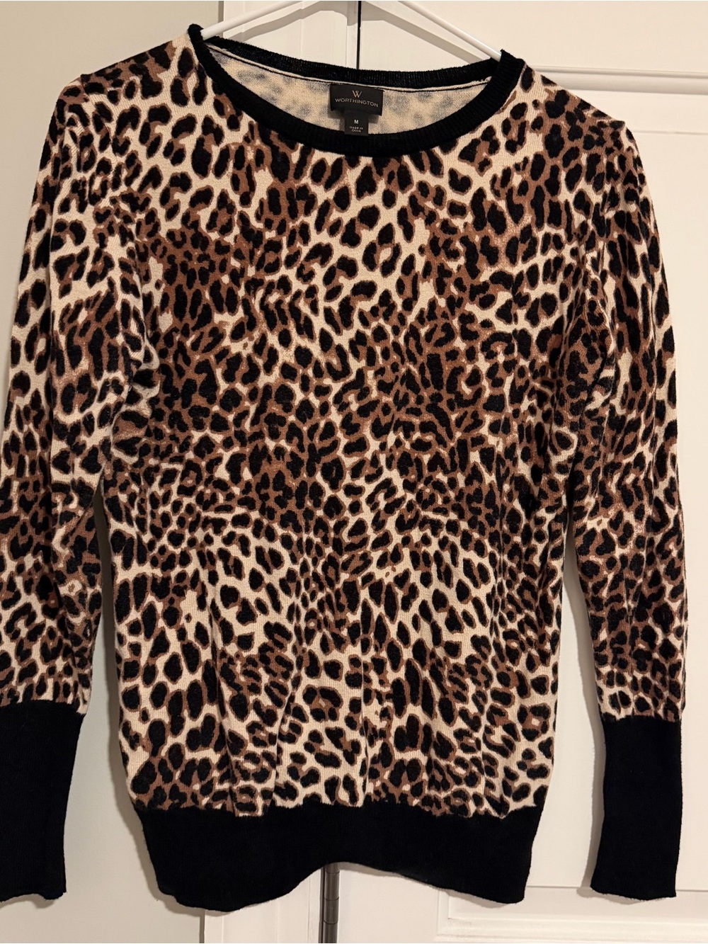 Sweater Leopard Crewneck Cotton Blend Worthington Medium Classic Fall